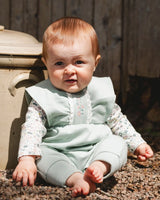 Organic Cotton Bodysuit And Sleeveless Overalls Set Jade Green | Deux par Deux | Jenni Kidz