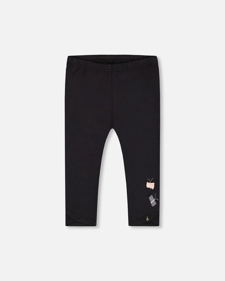 Organic Cotton Capri Legging Black And Small Flower | Deux par Deux | Jenni Kidz