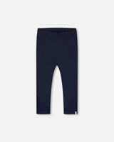 Organic Cotton Capri Leggings With Mesh Navy Blue | Deux par Deux | Jenni Kidz