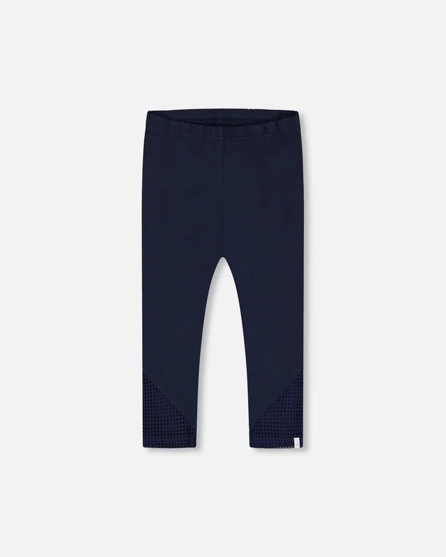 Organic Cotton Capri Leggings With Mesh Navy Blue | Deux par Deux | Jenni Kidz