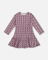 Organic Cotton Dress With Flounce Hem Blue Apple Print | Deux par Deux | Jenni Kidz