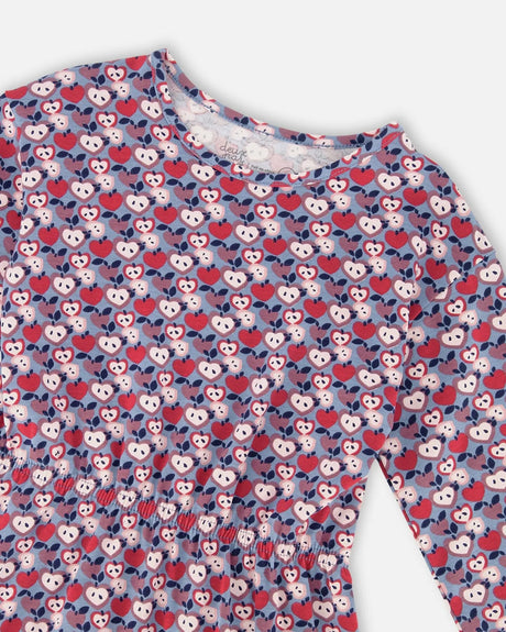 Organic Cotton Dress With Flounce Hem Blue Apple Print | Deux par Deux | Jenni Kidz