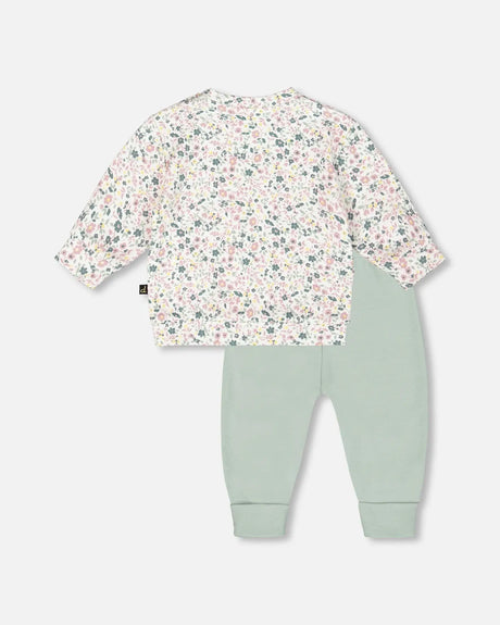 Organic Cotton Evolutive Pant And Long Sleeve Top Set Jade Green | Deux par Deux | Jenni Kidz