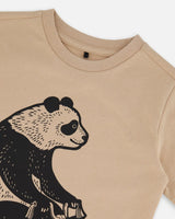 Organic Cotton Graphic Tee Black Panda On Beige Background | Deux par Deux | Jenni Kidz