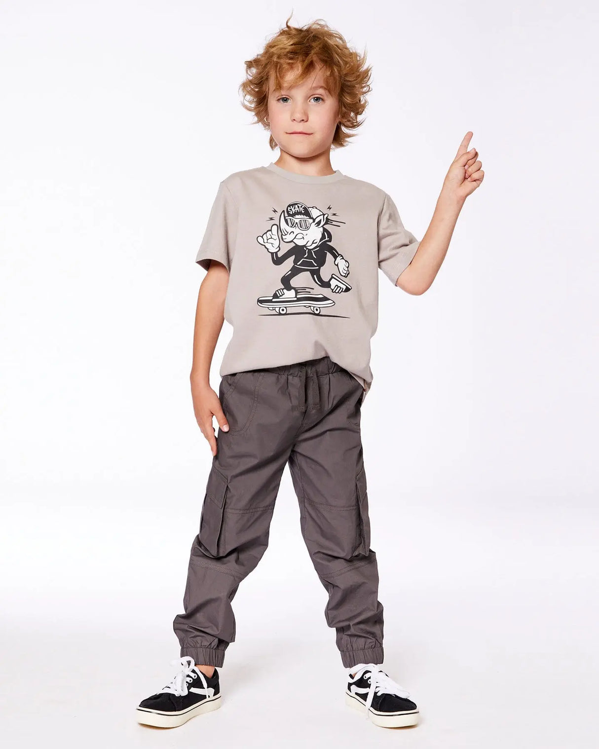 Organic Cotton Graphic Tee Gray, Black And White | Deux par Deux | Jenni Kidz