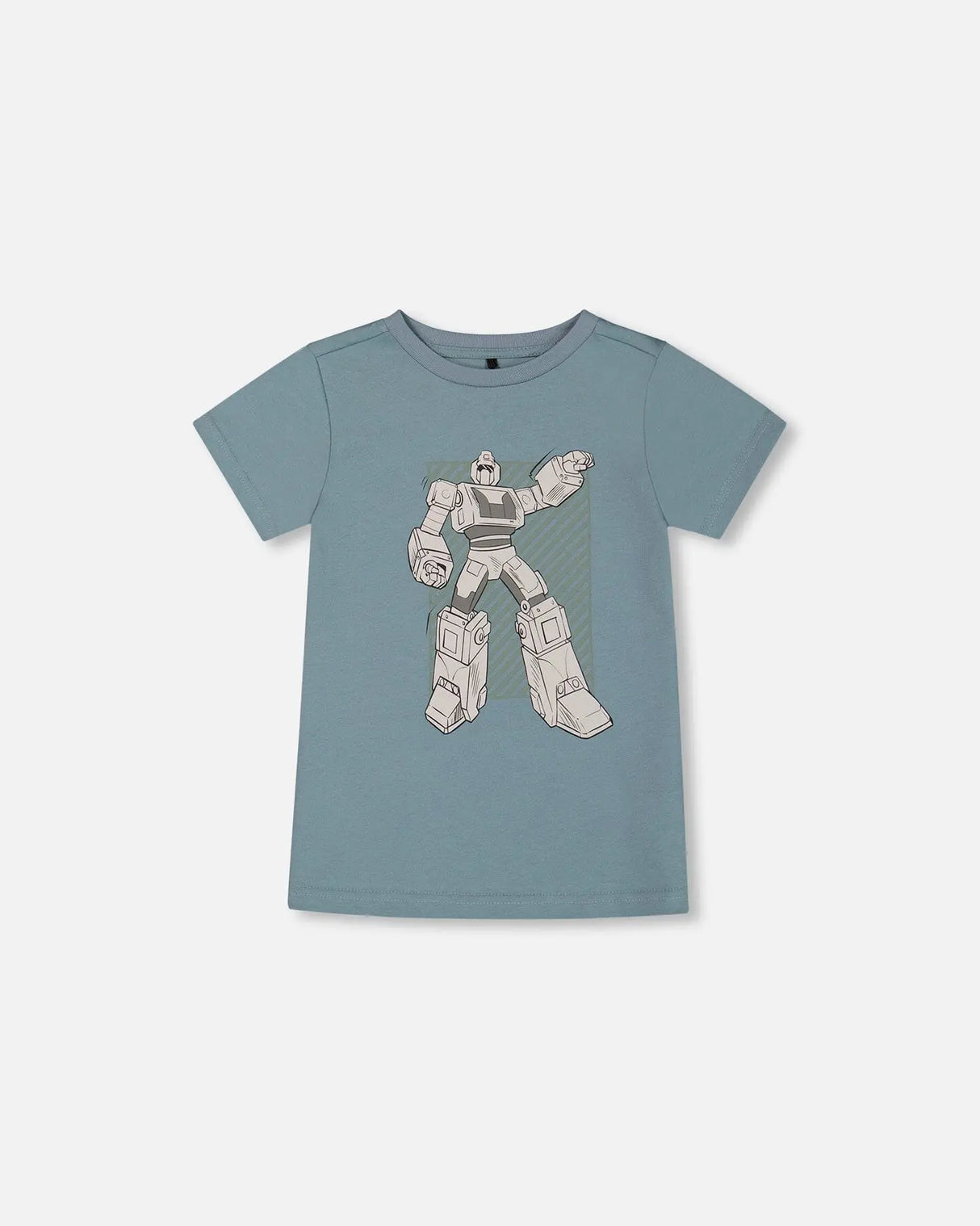 Organic Cotton Graphic Tee Grayish Teal And Robot | Deux par Deux | Jenni Kidz