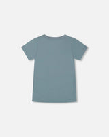 Organic Cotton Graphic Tee Grayish Teal And Robot | Deux par Deux | Jenni Kidz