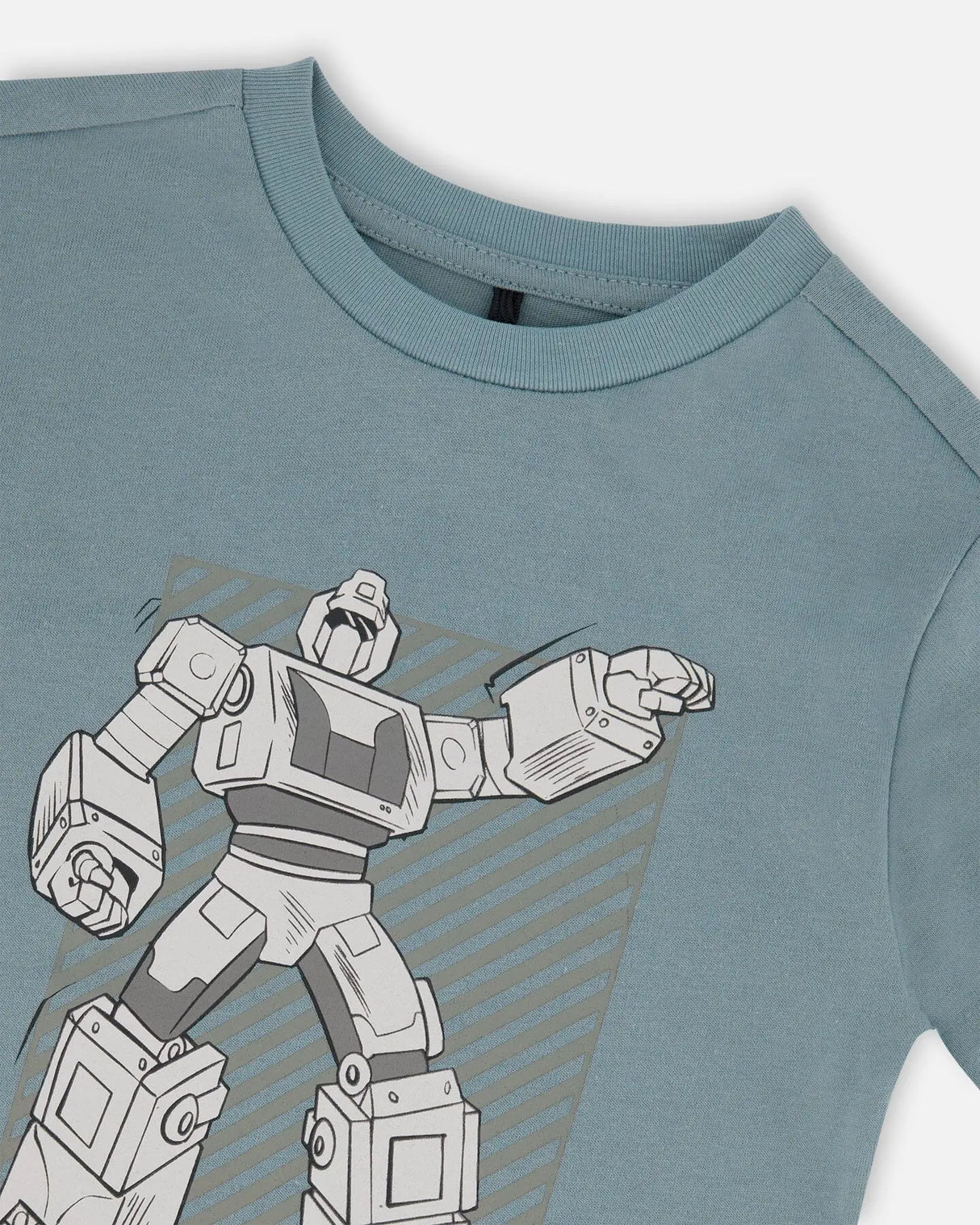 Organic Cotton Graphic Tee Grayish Teal And Robot | Deux par Deux | Jenni Kidz