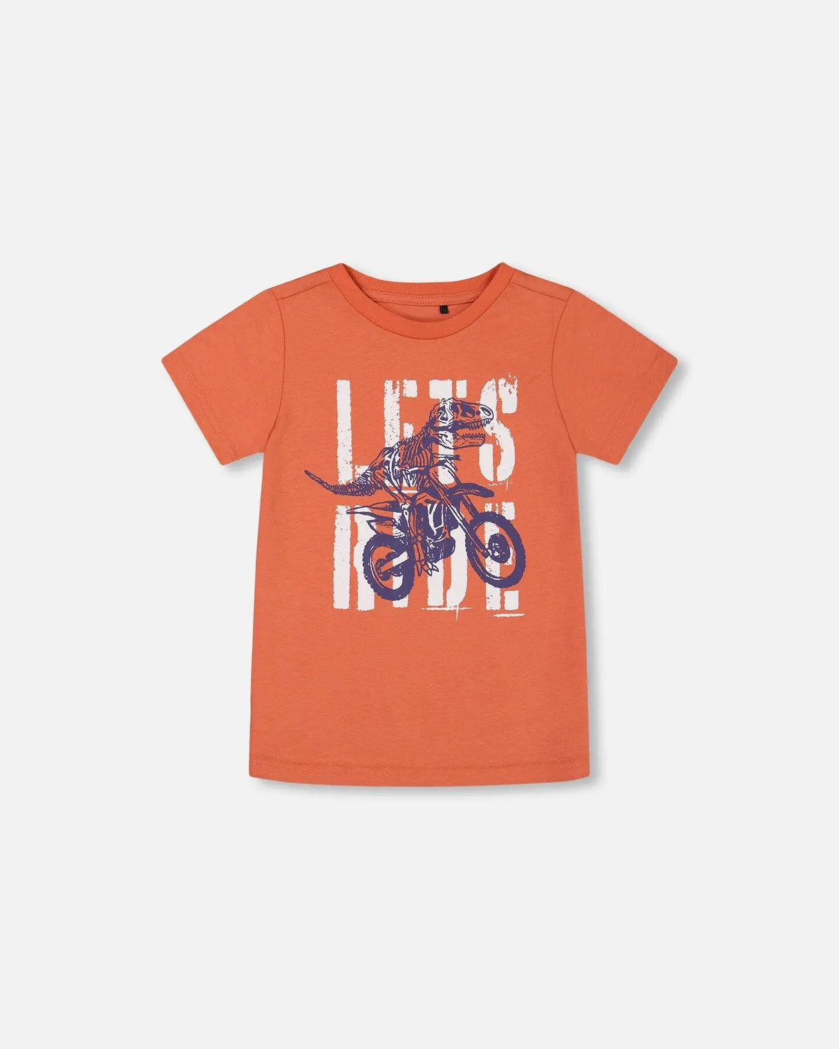 Organic Cotton Graphic Tee Orange And Navy Dino | Deux par Deux | Jenni Kidz