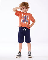 Organic Cotton Graphic Tee Orange And Navy Dino | Deux par Deux | Jenni Kidz