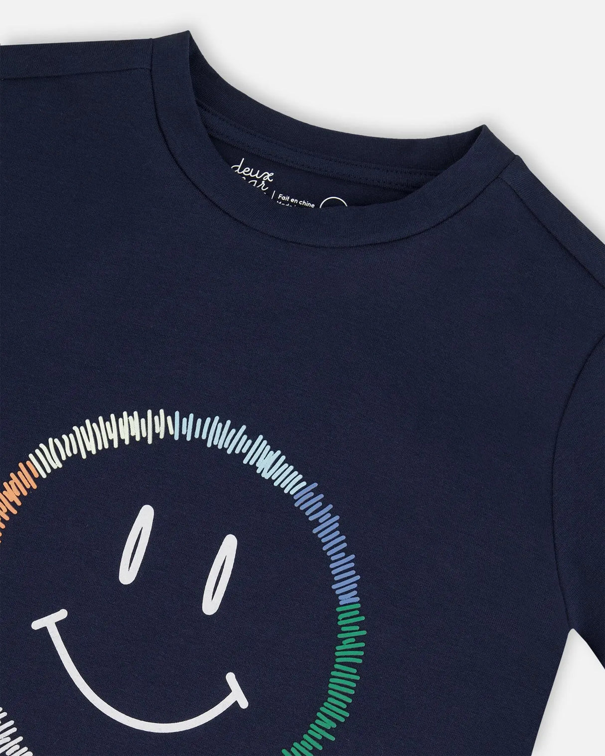 Organic Cotton Graphic Tee Smiling Navy Blue | Deux par Deux | Jenni Kidz