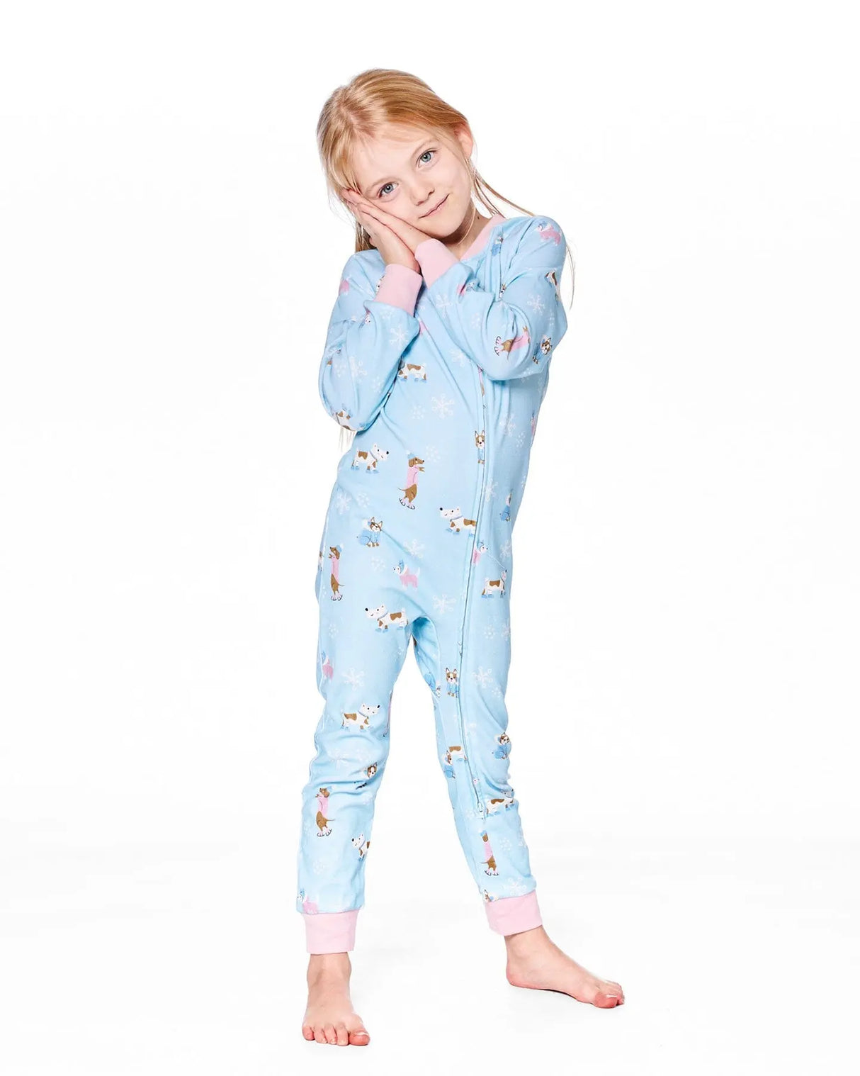 Organic Cotton Interlock One-Piece Pajama Blue Dog Print | Deux par Deux | Jenni Kidz