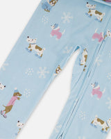 Organic Cotton Interlock One-Piece Pajama Blue Dog Print | Deux par Deux | Jenni Kidz