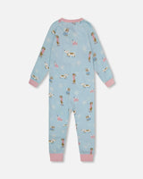 Organic Cotton Interlock One-Piece Pajama Blue Dog Print | Deux par Deux | Jenni Kidz