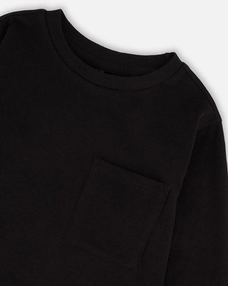 Organic Cotton Jersey Pocket T-Shirt Black | Deux par Deux | Jenni Kidz