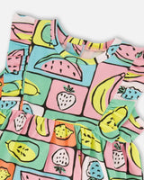 Organic Cotton Jersey Tunic And Capri Set Printed Fruits Square | Deux par Deux | Jenni Kidz