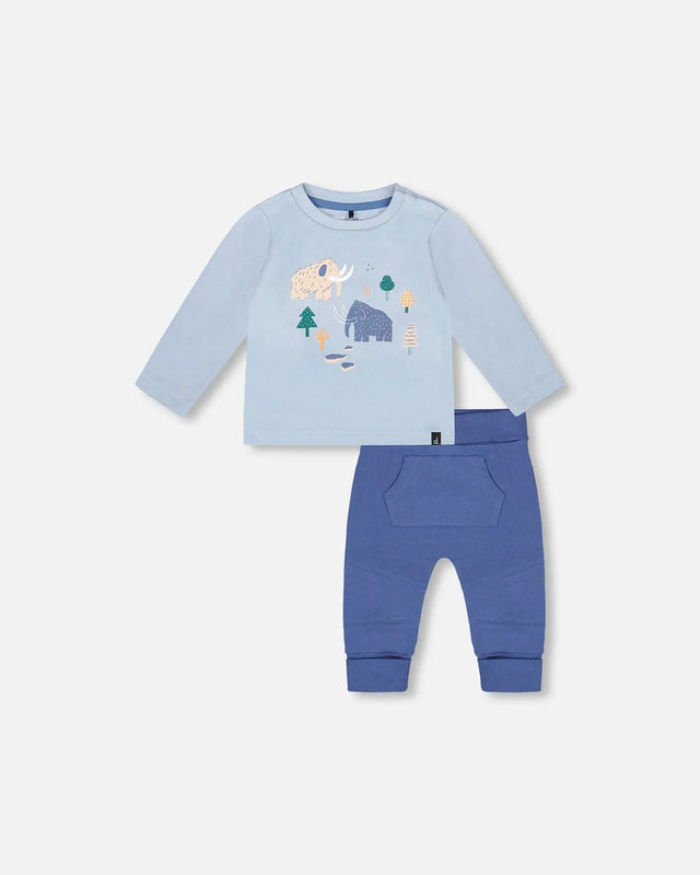 Organic Cotton Jersey Two-Piece Top And Pant Set Blue | Deux par Deux | Jenni Kidz