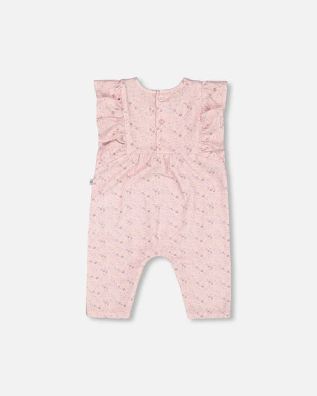 Organic Cotton Jumpsuit Printed Pink Small Flower | Deux par Deux | Jenni Kidz