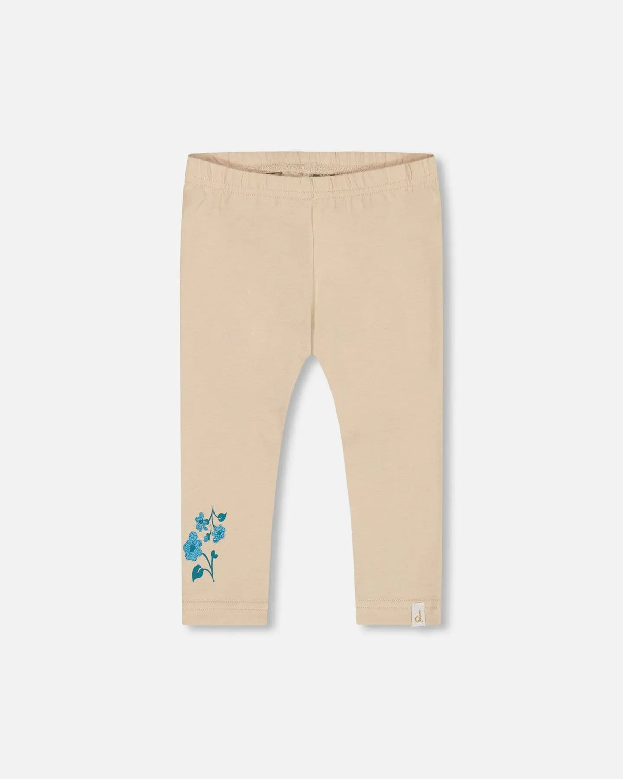 Organic Cotton Legging Beige With Blue Flowers | Deux par Deux | Jenni Kidz