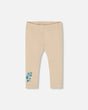 Organic Cotton Legging Beige With Blue Flowers | Deux par Deux | Jenni Kidz