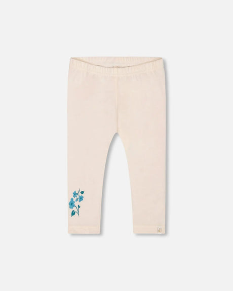 Organic Cotton Legging Cream With Blue Flowers | Deux par Deux | Jenni Kidz