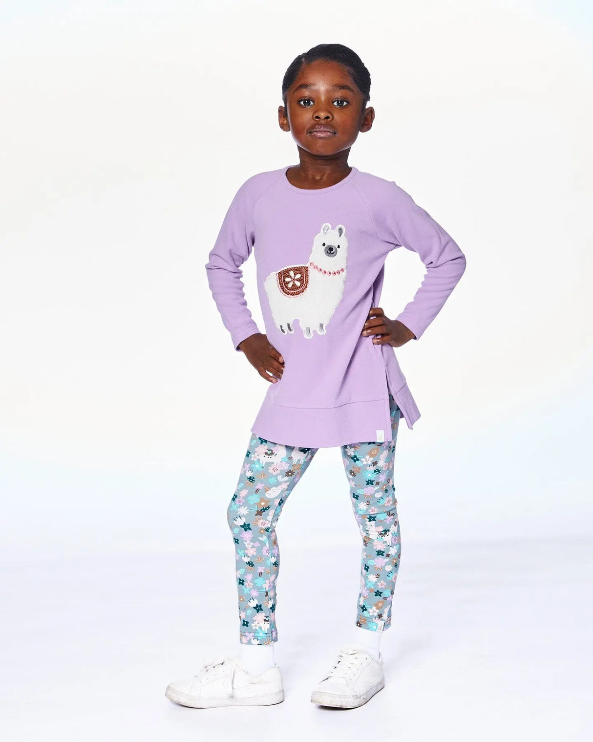 Organic Cotton Leggings Blue Llama Print | Deux par Deux | Jenni Kidz