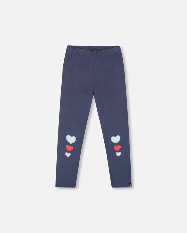 Organic Cotton Leggings Navy Blue With Hearts | Deux par Deux | Jenni Kidz