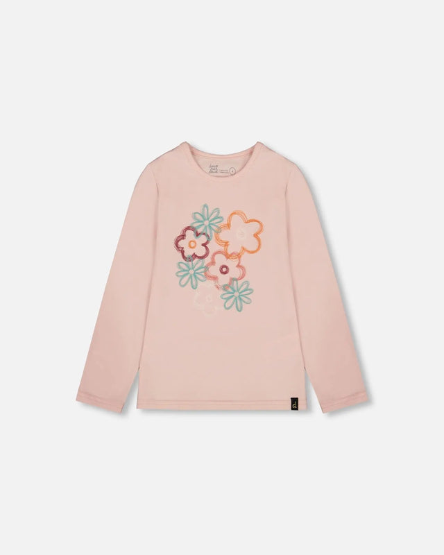 Organic Cotton Long Sleeve T-Shirt Light Pink With Big Flowers | Deux par Deux | Jenni Kidz