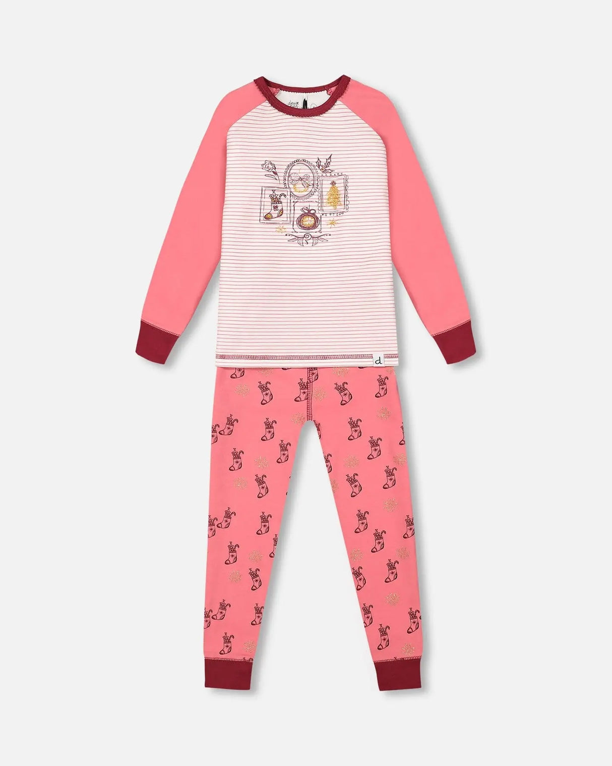 Cotton Long Sleeve Two Piece Printed Christmas Stocking Girls Pajama – Jenni Kidz