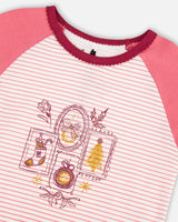 Organic Cotton Long Sleeve Two Piece Printed Christmas Stocking Pajama Set Pink | Deux par Deux | Jenni Kidz