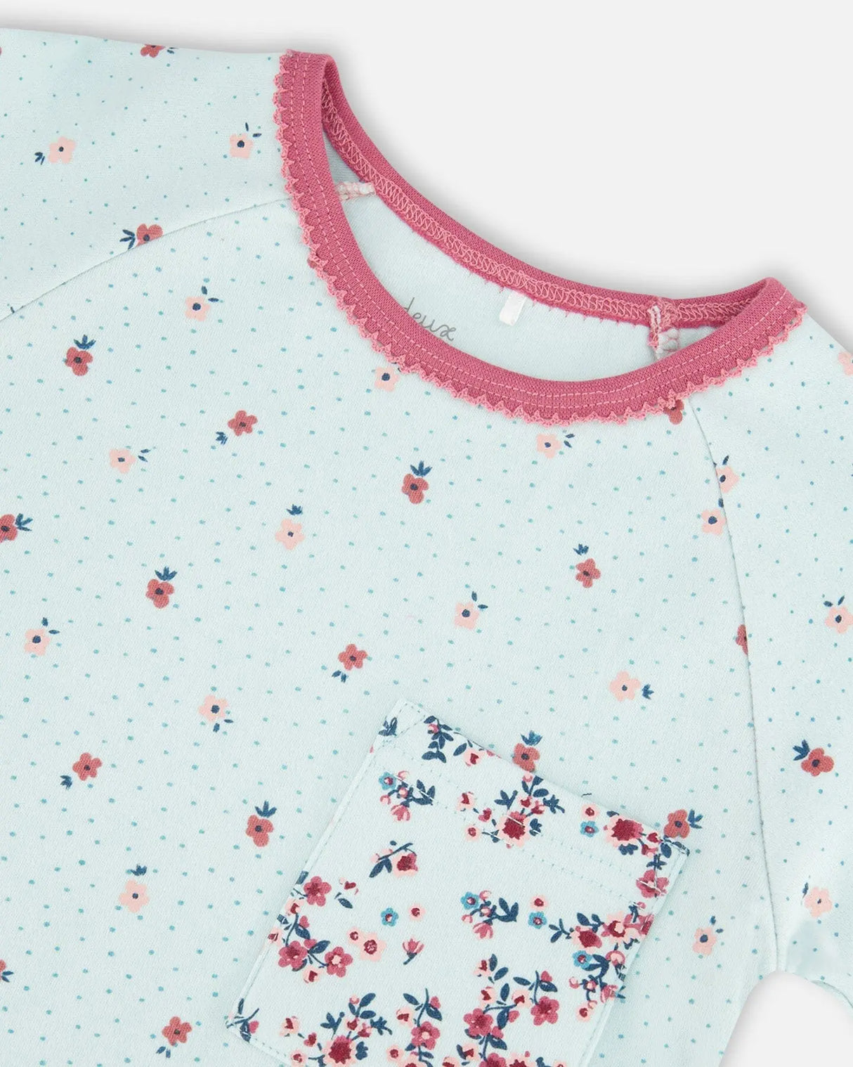Organic Cotton Long Sleeve Two Piece Printed Floral Pajama Set Light Blue | Deux par Deux | Jenni Kidz