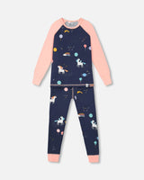 Organic Cotton Long Sleeve Two Piece Printed Unicorns Pajama Navy | Deux par Deux | Jenni Kidz