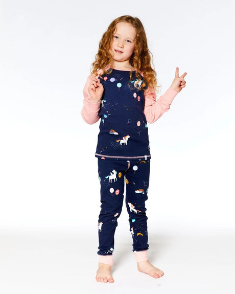 Organic Cotton Long Sleeve Two Piece Printed Unicorns Pajama Navy | Deux par Deux | Jenni Kidz