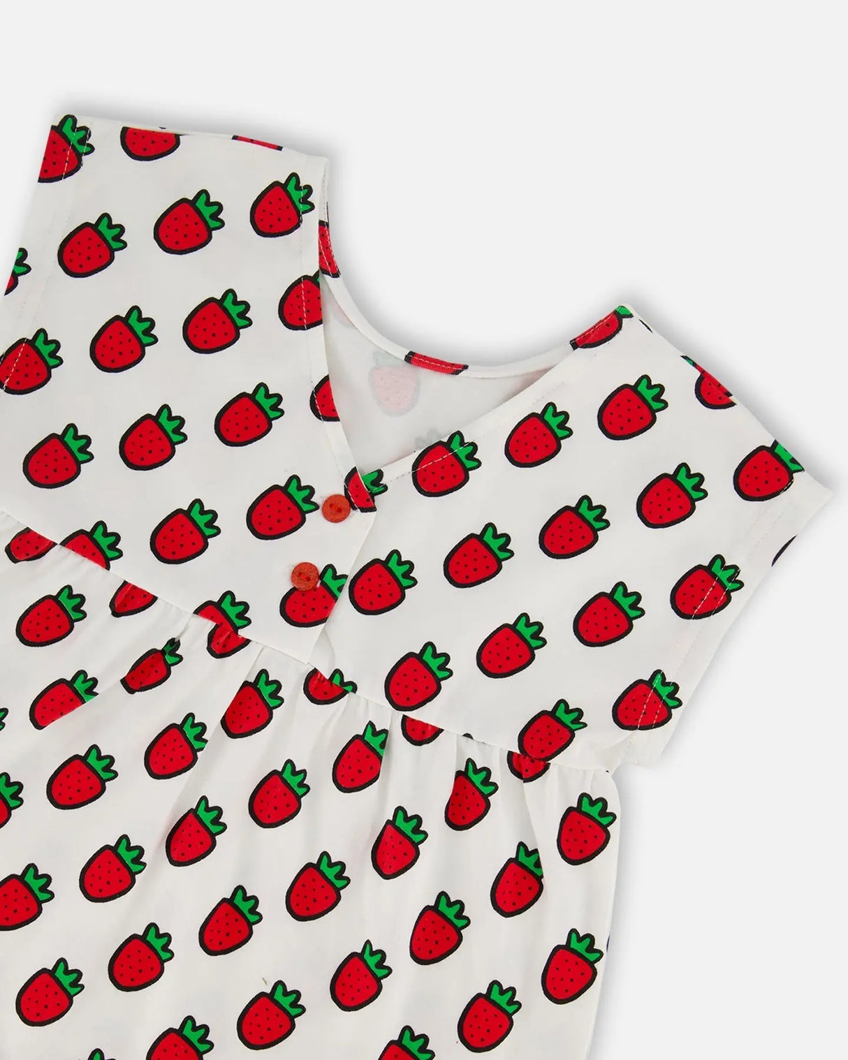 Organic Cotton Long Top With Frill White Printed Pop Strawberry | Deux par Deux | Jenni Kidz
