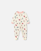 Organic Cotton One Piece Pajama Off White Printed Strawberry | Deux par Deux | Jenni Kidz