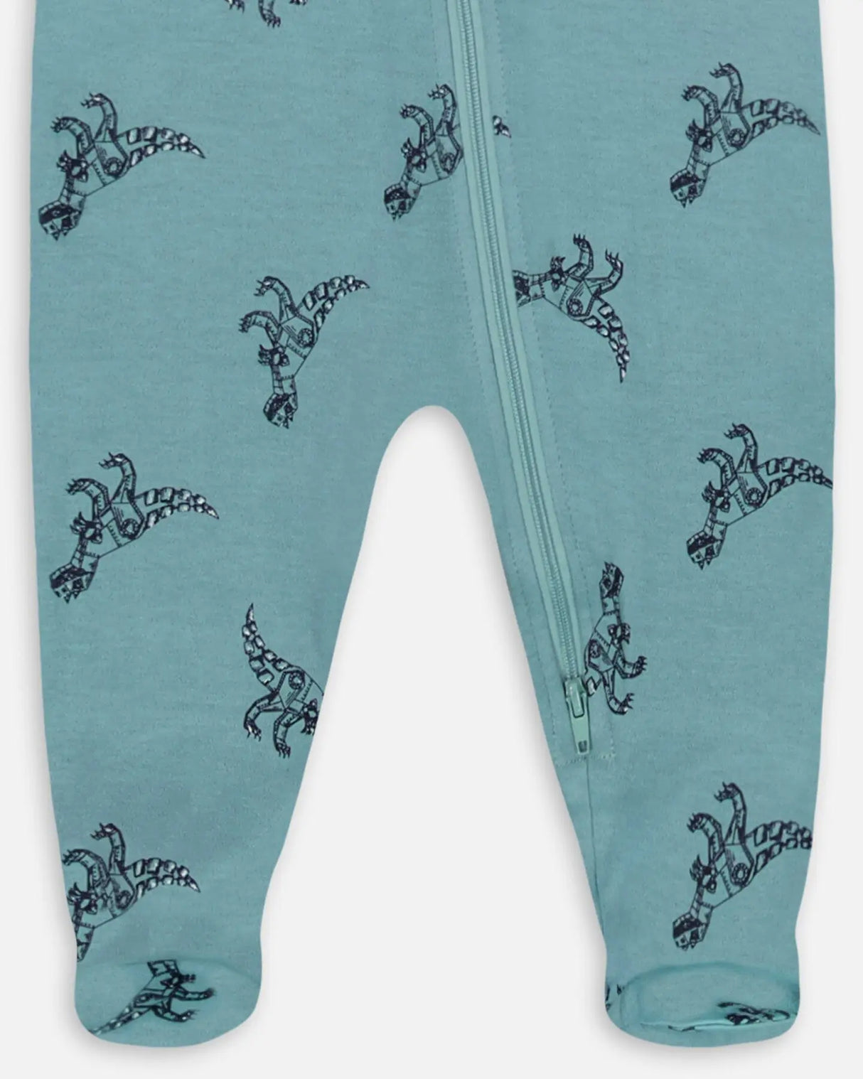Organic Cotton One Piece Pajama Teal With Mechanical Dinosaurs Print | Deux par Deux | Jenni Kidz