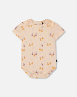 Organic Cotton Onesie Peach Printed Pears | Deux par Deux | Jenni Kidz