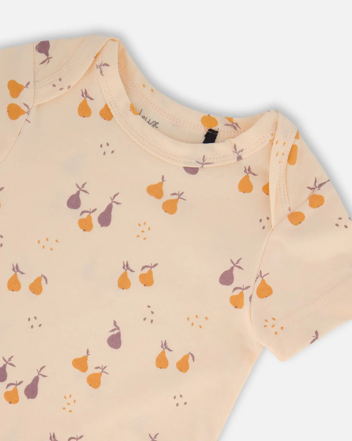 Organic Cotton Onesie Peach Printed Pears | Deux par Deux | Jenni Kidz