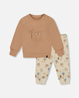 Organic Cotton Pant And Top Set Beige Tree Print | Deux par Deux | Jenni Kidz