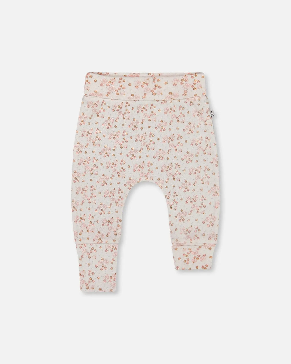 Organic Cotton Pointelle Evolutive Pant Printed Pink And White Flowers | Deux par Deux | Jenni Kidz