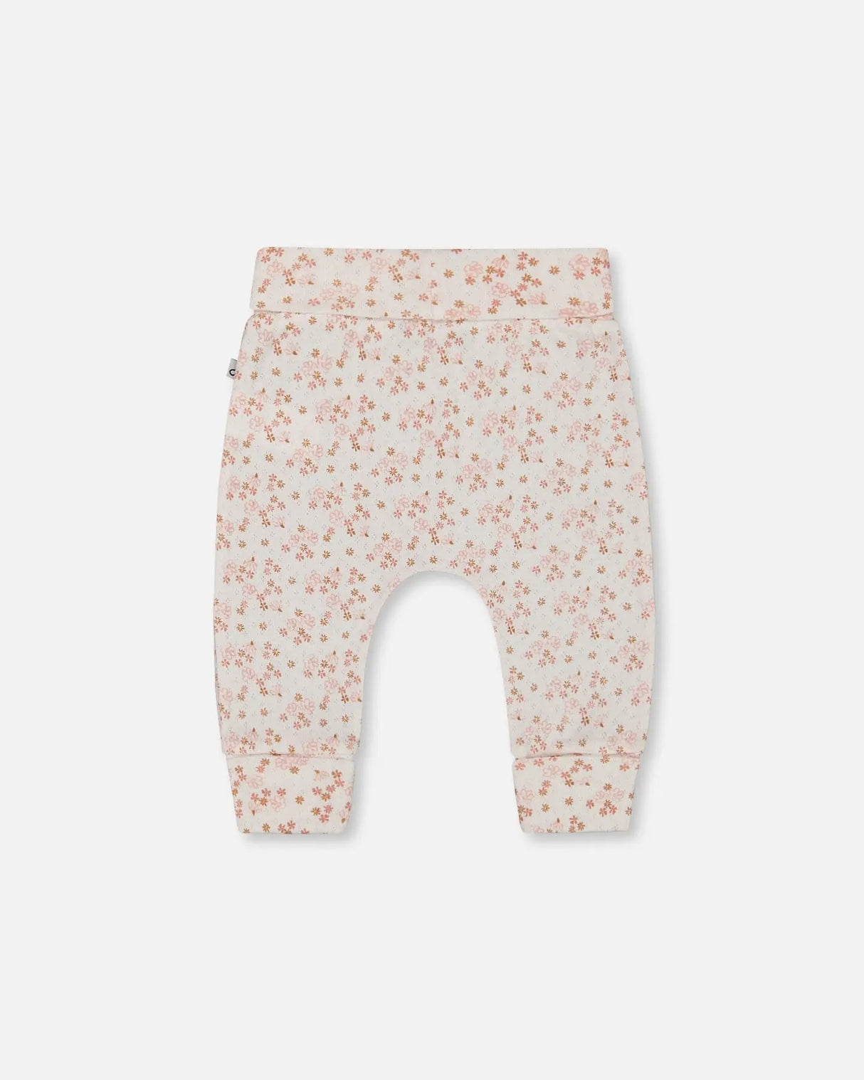 Organic Cotton Pointelle Evolutive Pant Printed Pink And White Flowers | Deux par Deux | Jenni Kidz