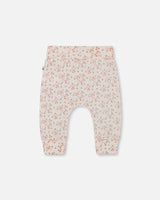 Organic Cotton Pointelle Evolutive Pant Printed Pink And White Flowers | Deux par Deux | Jenni Kidz