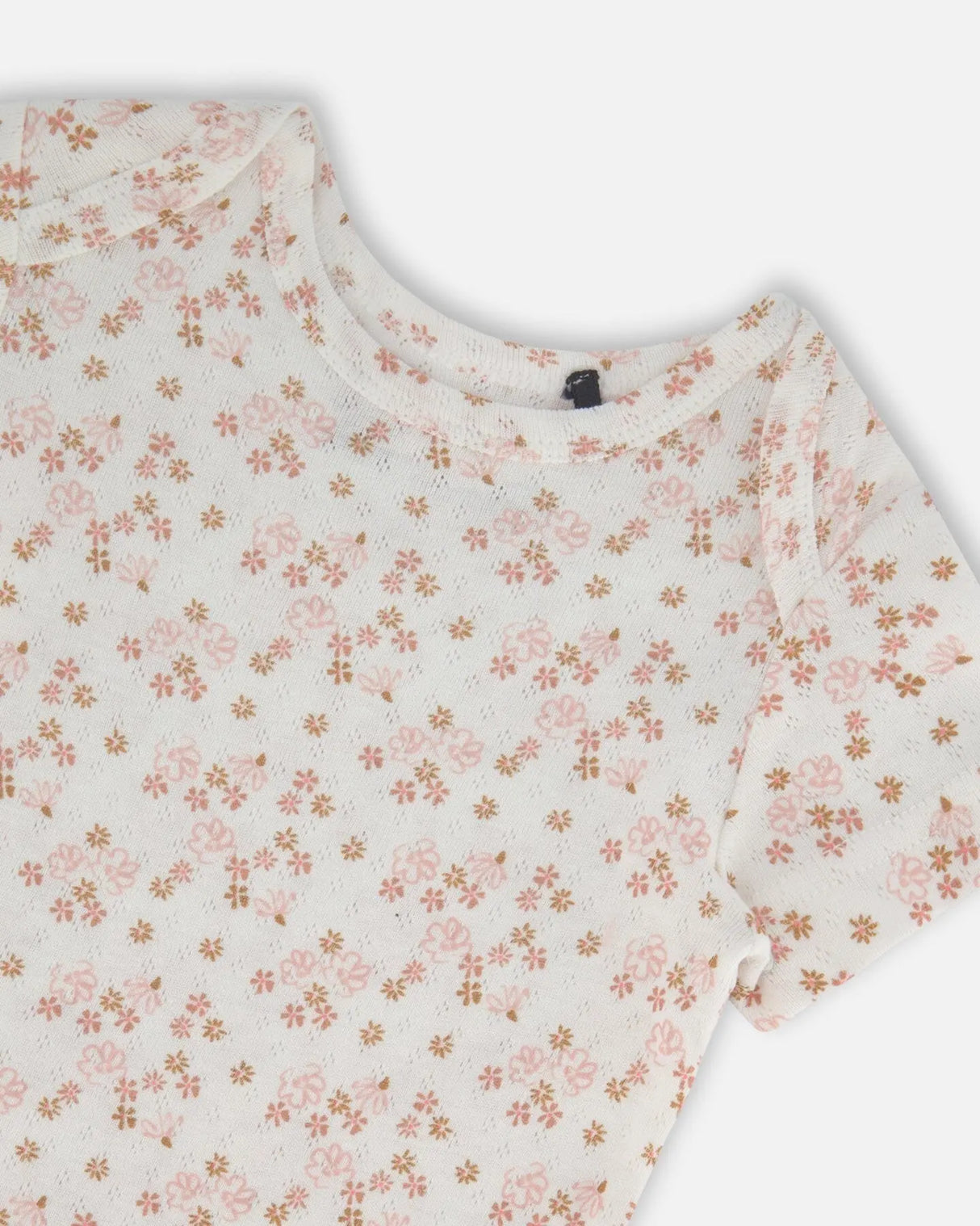 Organic Cotton Pointelle Onesie Printed White And Pink Flowers | Deux par Deux | Jenni Kidz