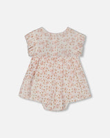 Organic Cotton Pointelle Romper Printed White And Pink Flowers | Deux par Deux | Jenni Kidz