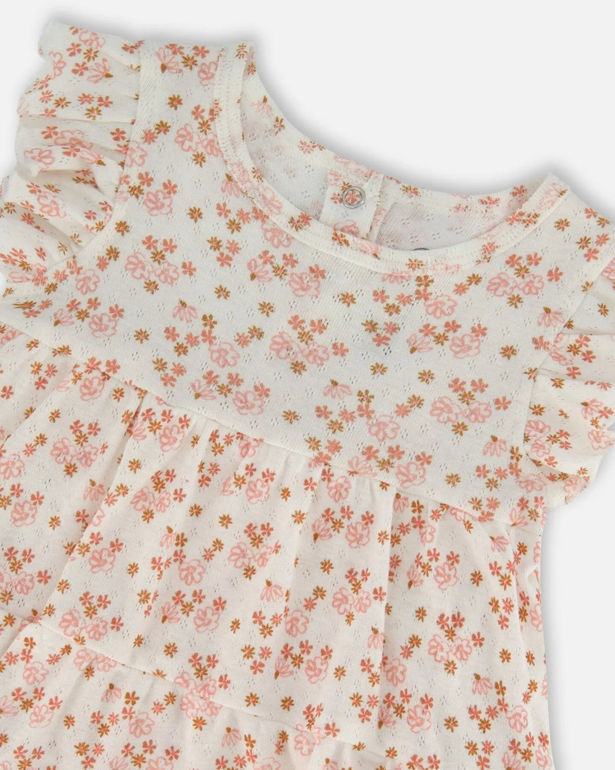 Organic Cotton Pointelle Romper Printed White And Pink Flowers | Deux par Deux | Jenni Kidz