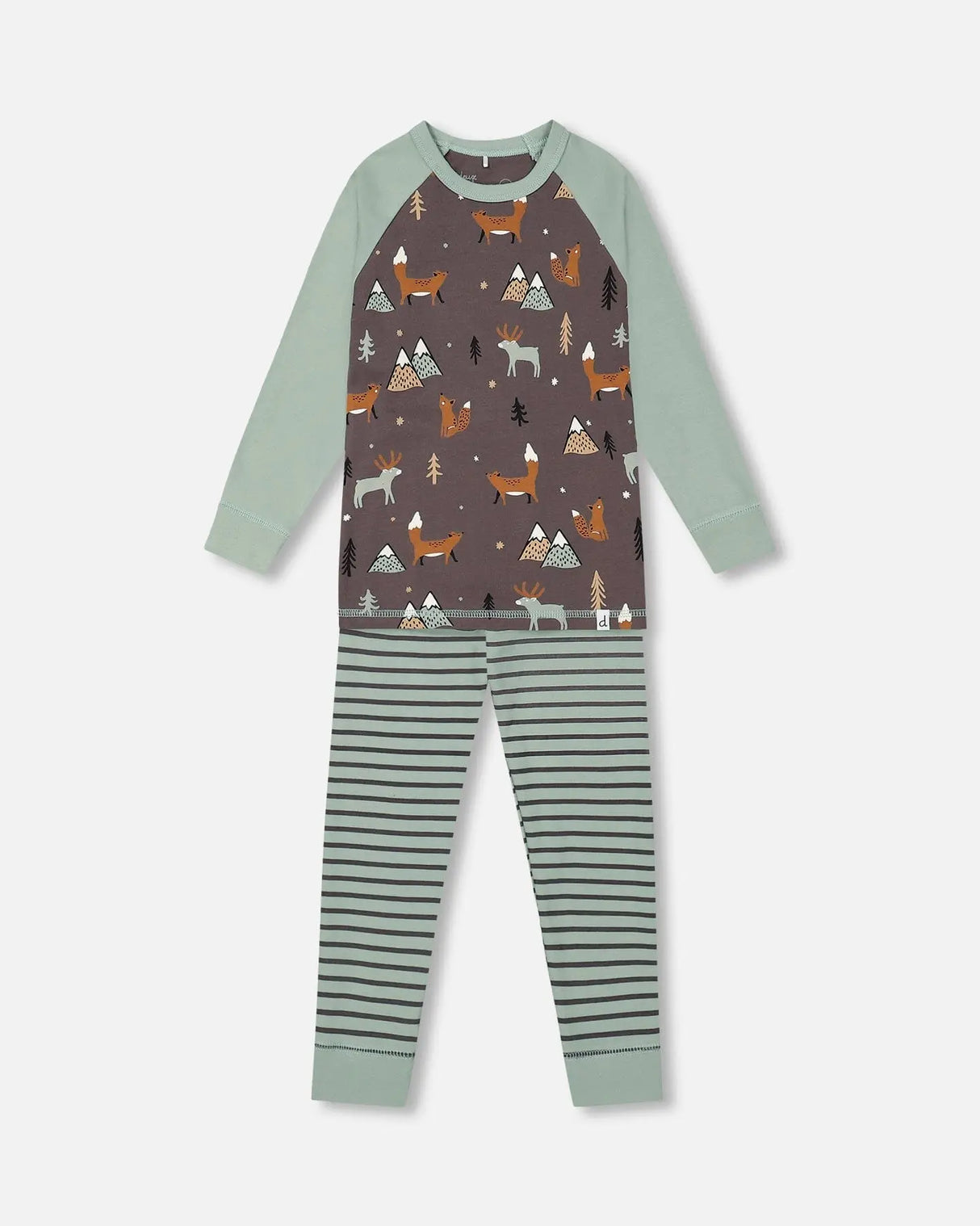 Organic Cotton Printed Fox Two Piece Pajama Set Dark Grey | Deux par Deux | Jenni Kidz