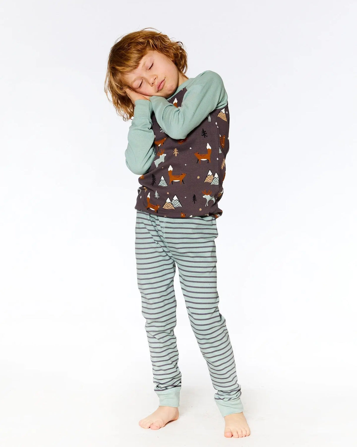 Organic Cotton Printed Fox Two Piece Pajama Set Dark Grey | Deux par Deux | Jenni Kidz