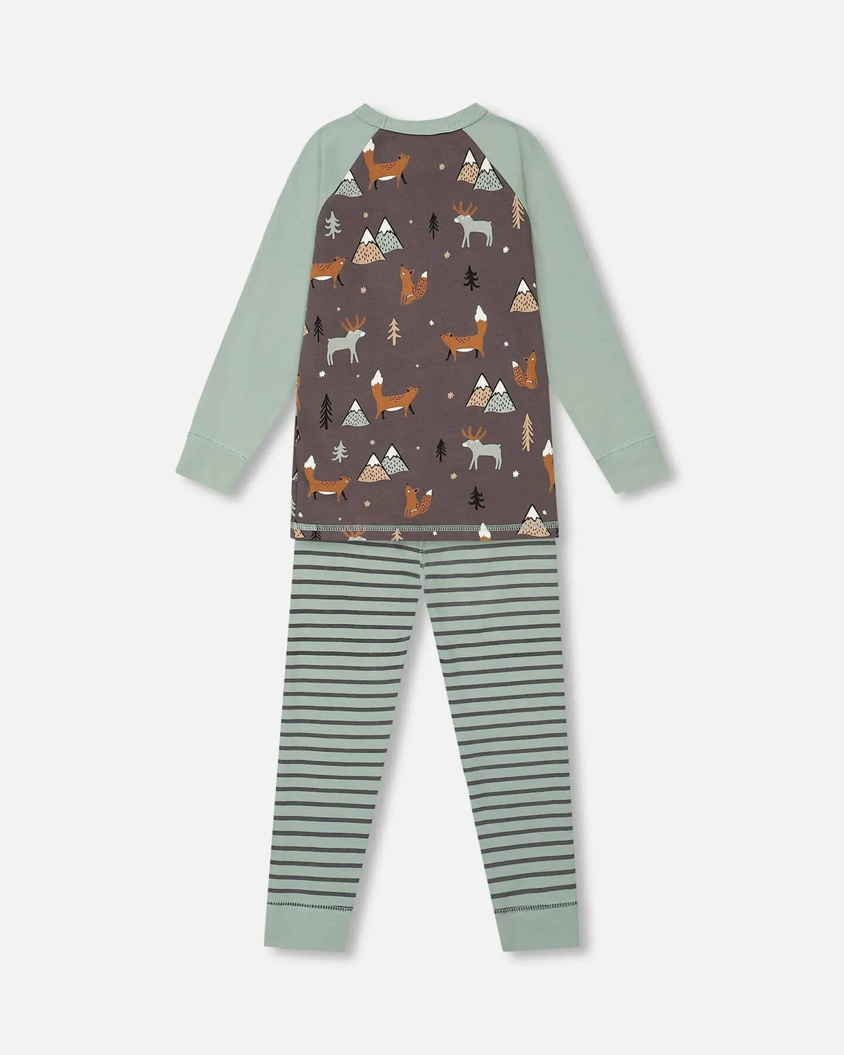 Organic Cotton Printed Fox Two Piece Pajama Set Dark Grey | Deux par Deux | Jenni Kidz