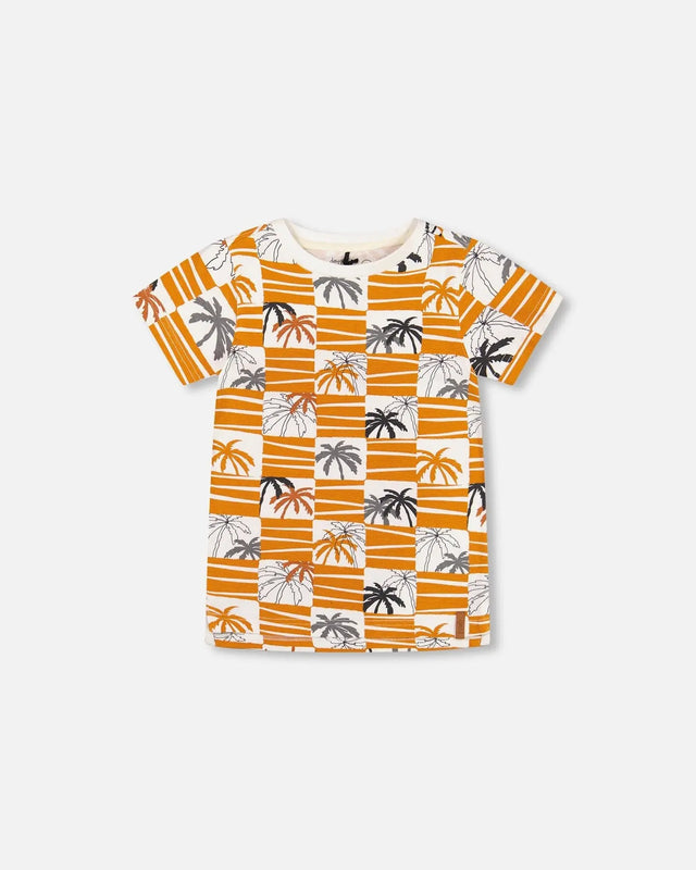 Organic Cotton Printed T-Shirt Yellow Ochre | Deux par Deux | Jenni Kidz