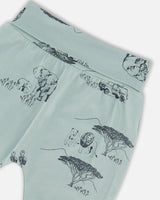 Organic Cotton Printed Top And Evolutive Pant Set Sage With Printed Jungle | Deux par Deux | Jenni Kidz